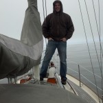It was a foggy trip out across the bay on Lady Eileen, Jill and Barret's Baba 30