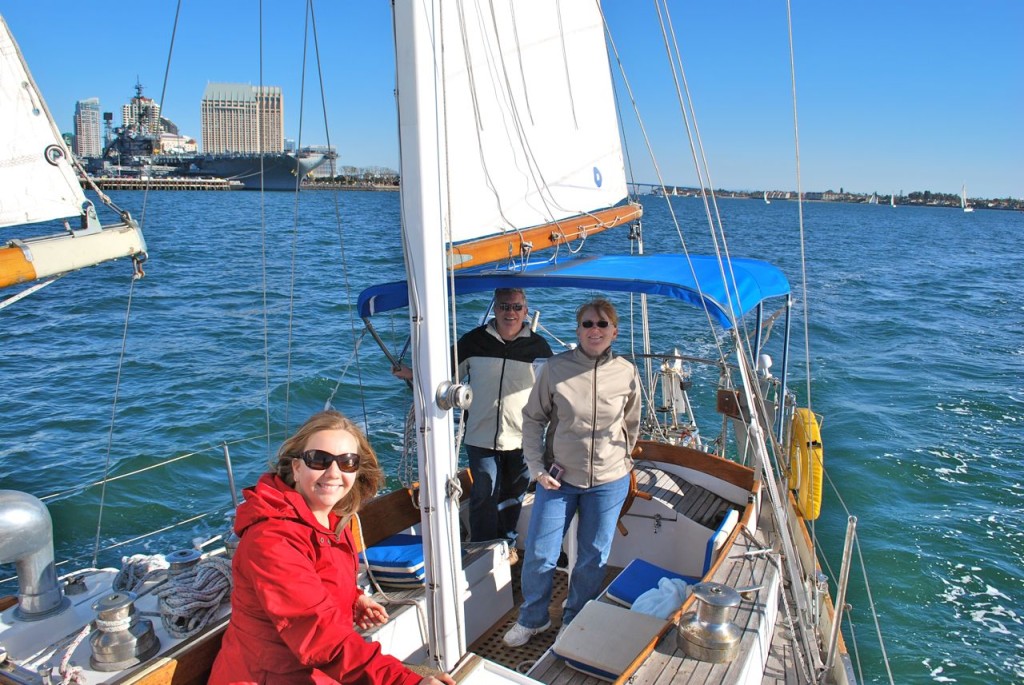 Sailing up the bay with Natalie, Dave and Laurie