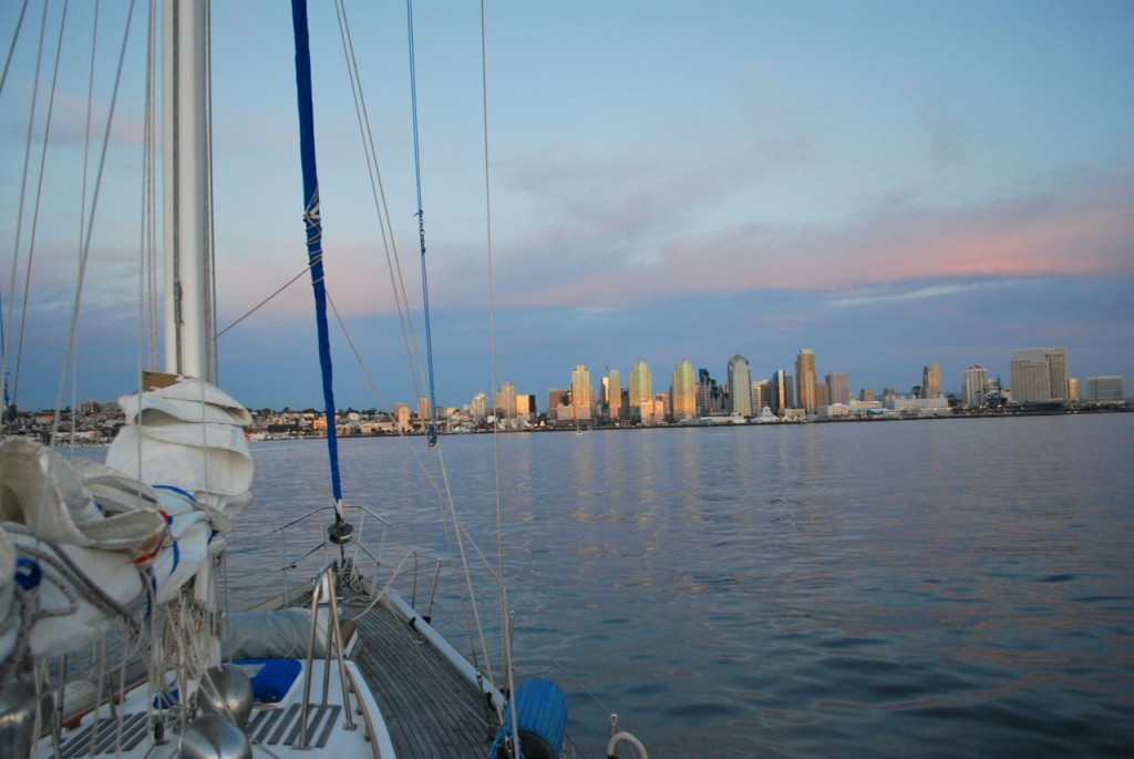 On our way towards downtown. We motored past the Maritime Museum's ships, enjoyed the sunset and headed back to the slip.