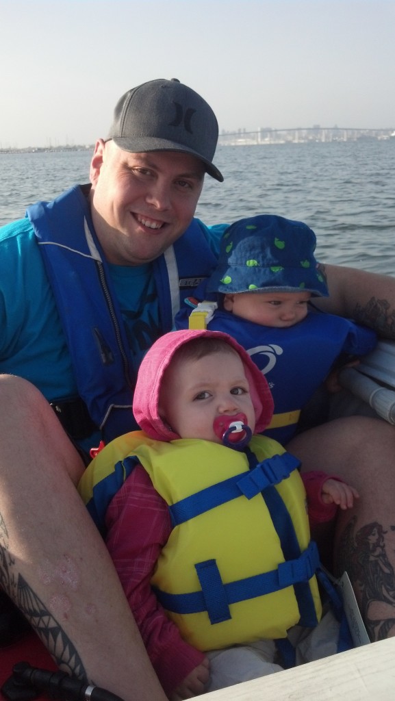 Trent, Bella and Sullivan riding the dinghy