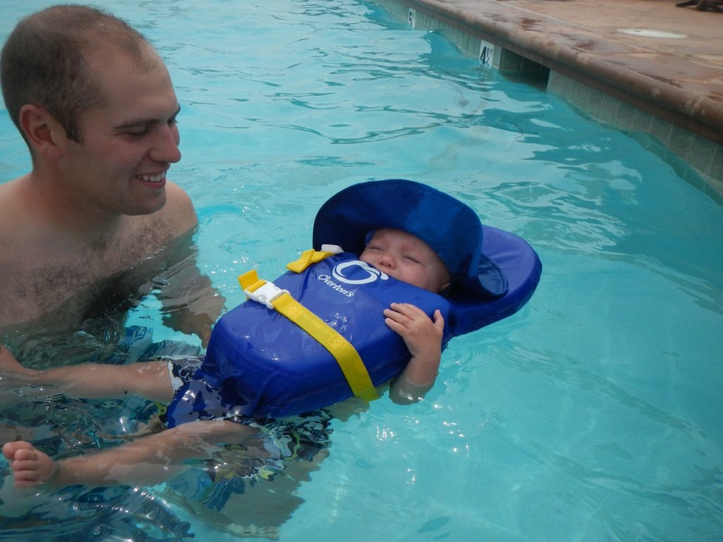 Trying out the life jacket